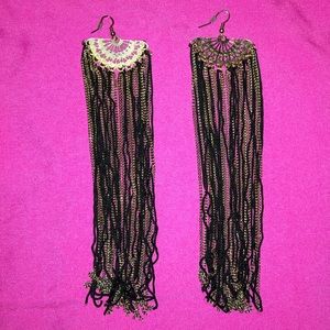 Black and gold dangle earrings